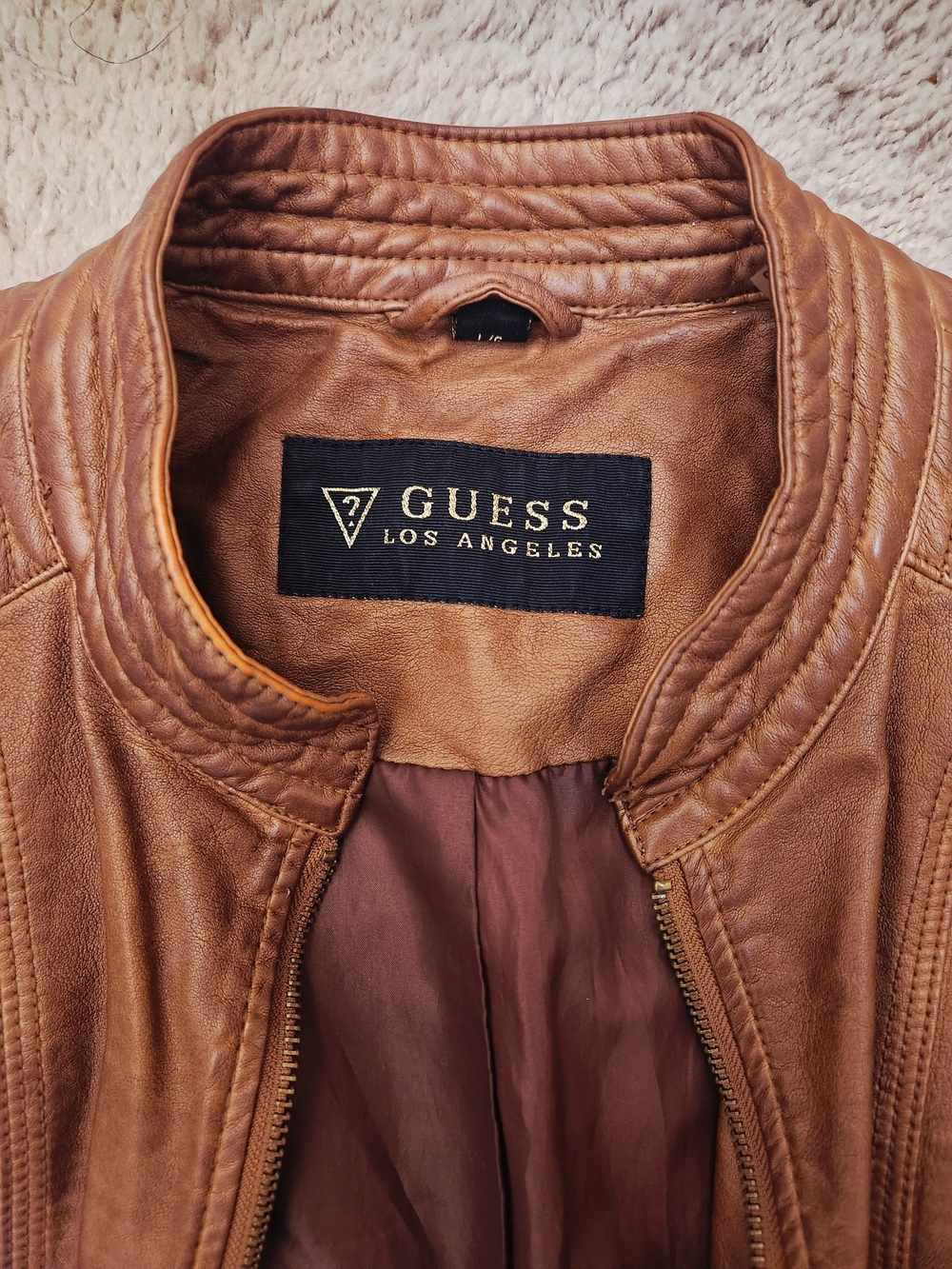 GUESS Brown Leather Bomber Jacket